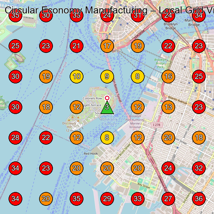 Circular Economy Manufacturing GeoGrid visibility map for Industrial Design Company in Jersey City